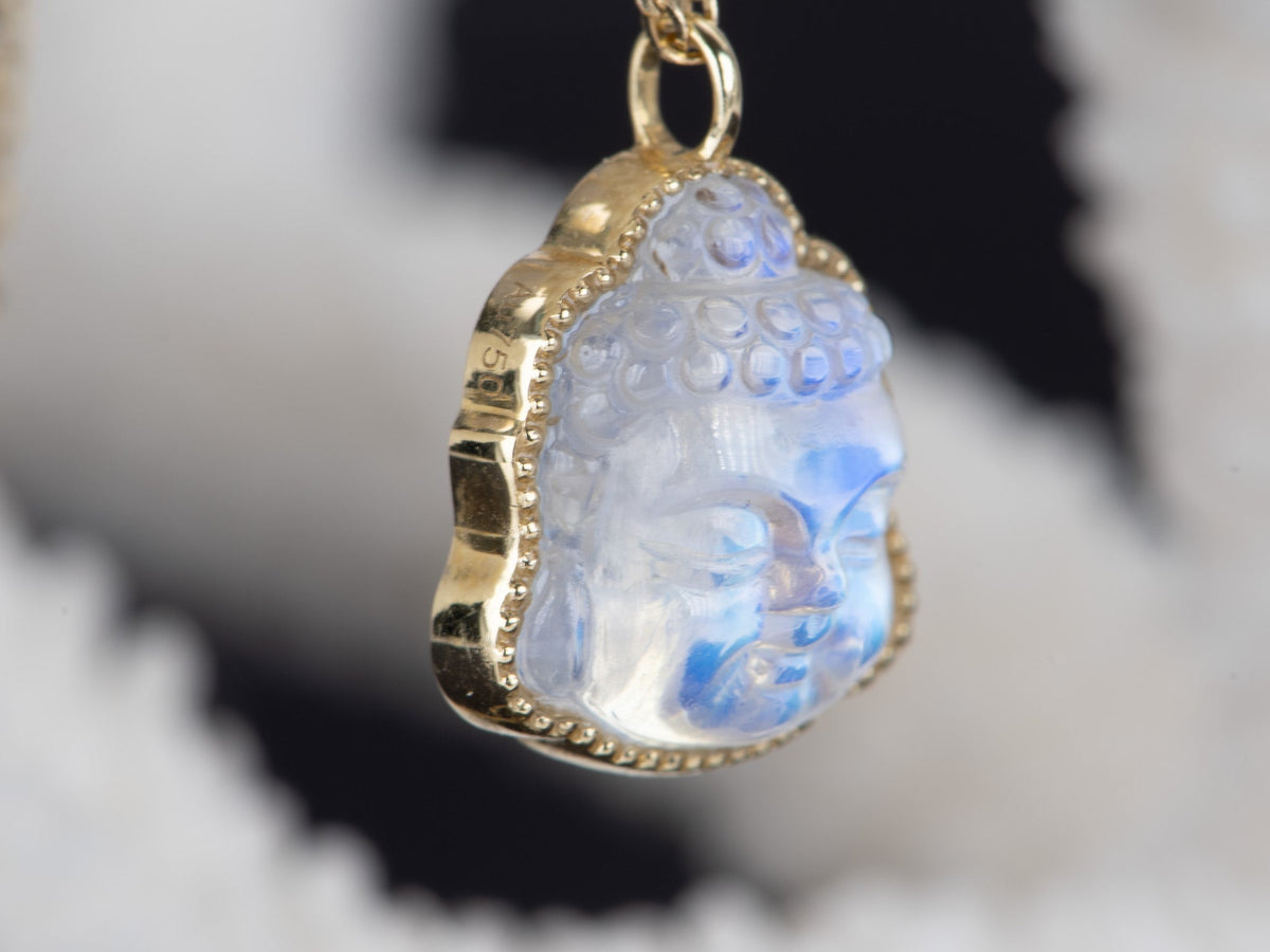 Carved Moonstone Buddha Pendant 18K Gold R4455 Aurora Designer