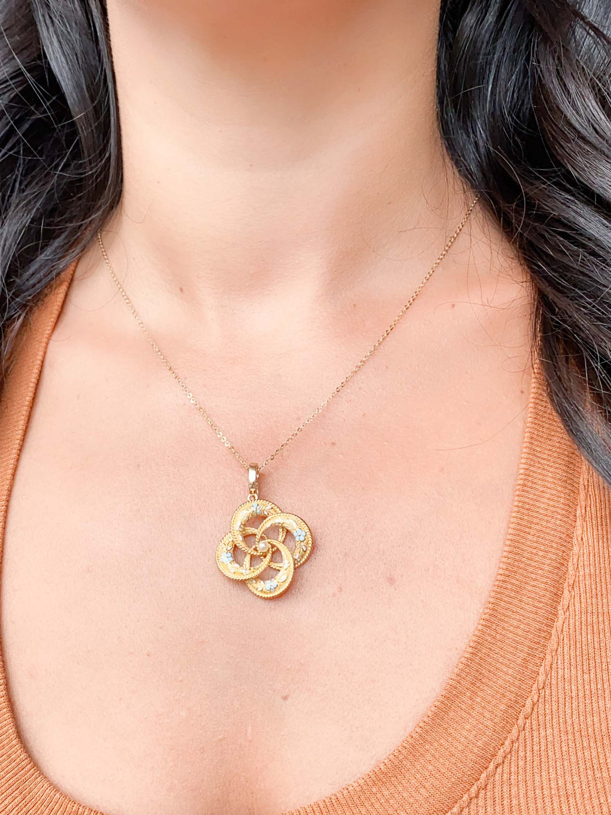 Vintage Lover's Knot Enamel Pin Converted Pendant 14K Gold with a Clip-On Bail R4457 Aurora Designer