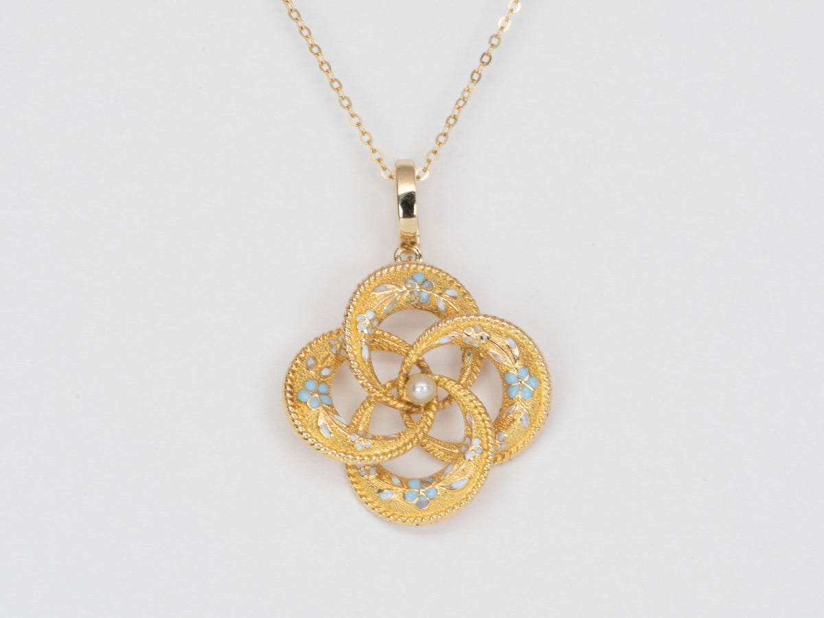 Vintage Lover's Knot Enamel Pin Converted Pendant 14K Gold with a Clip-On Bail R4457 Aurora Designer
