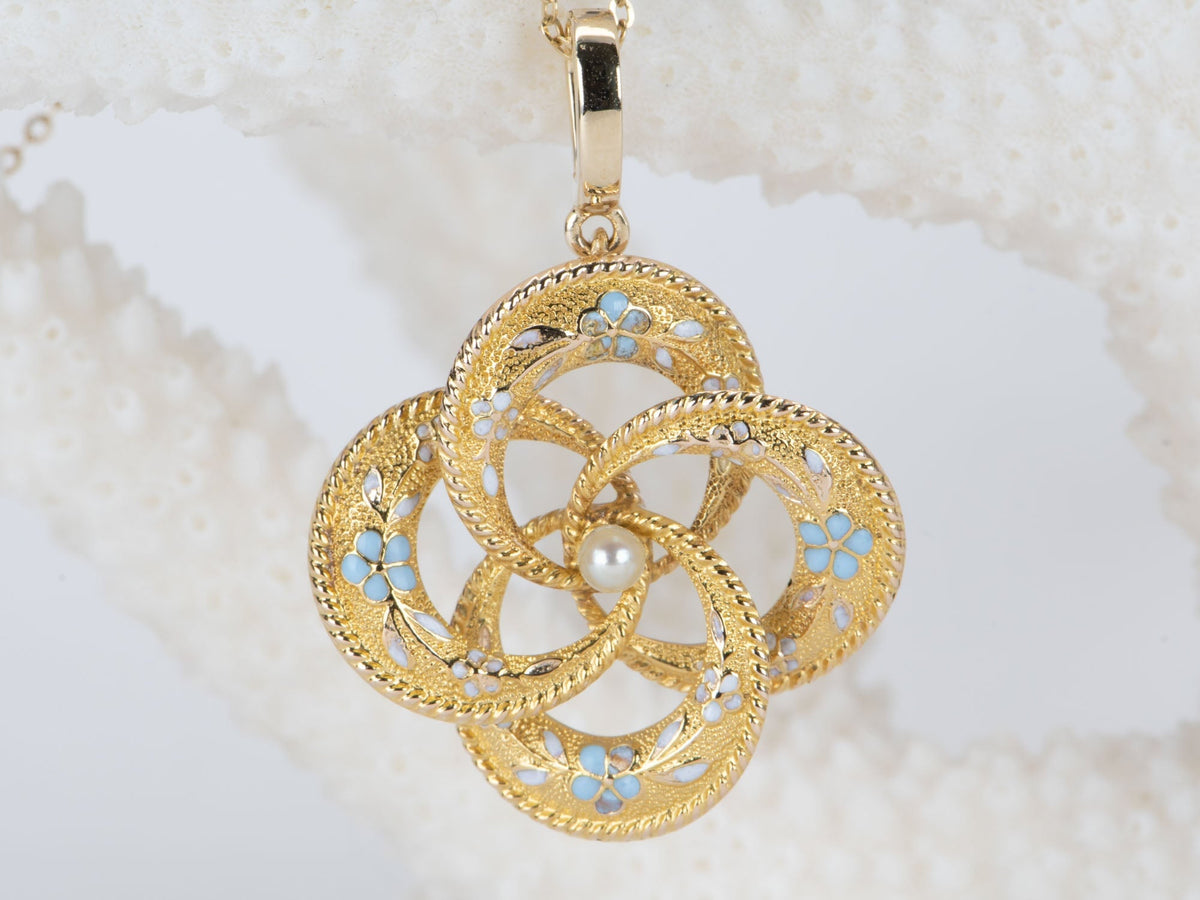Vintage Lover's Knot Enamel Pin Converted Pendant 14K Gold with a Clip-On Bail R4457 Aurora Designer
