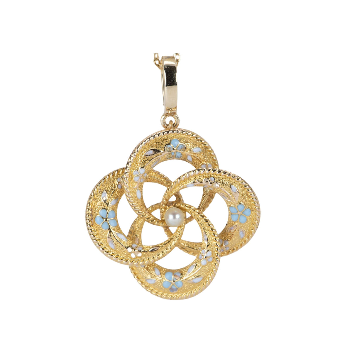 Vintage Lover's Knot Enamel Pin Converted Pendant 14K Gold with a Clip-On Bail R4457 Aurora Designer