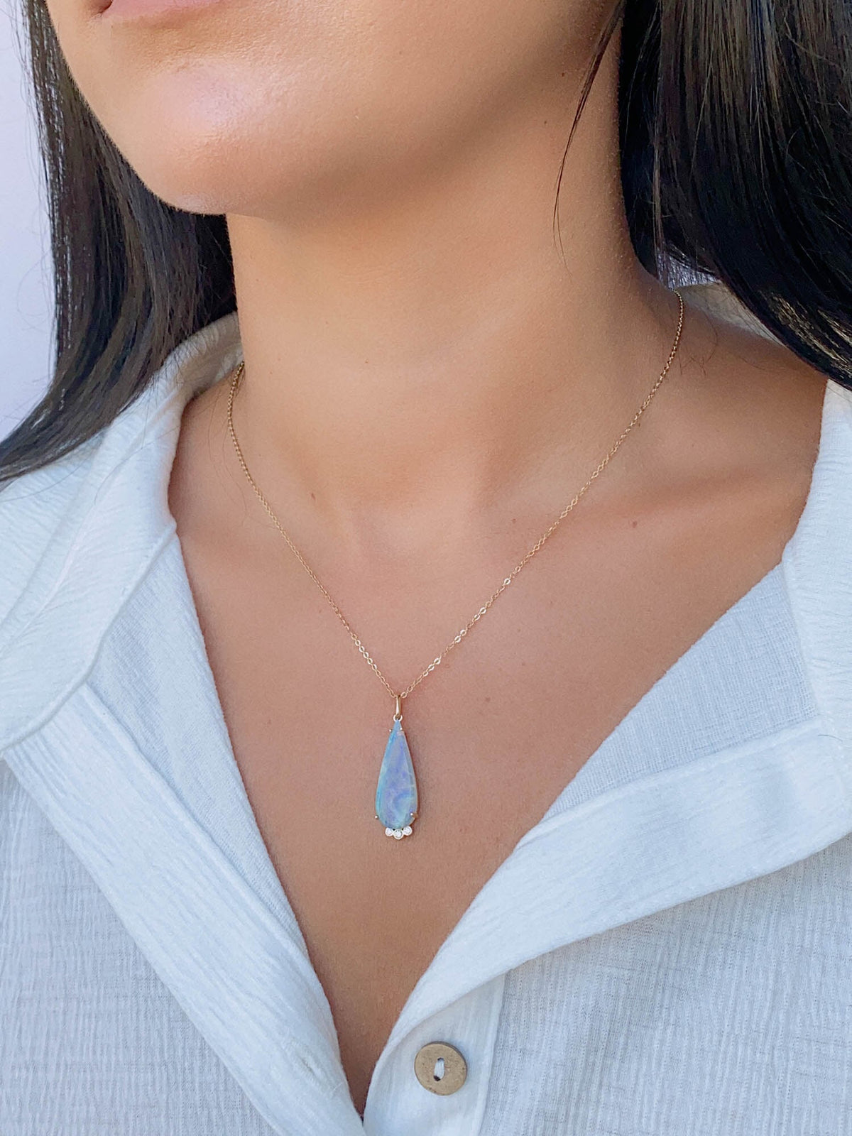 4.25ct Solid Australia Opal Pendant with Lab Diamond 14K Gold R4459 Aurora Designer