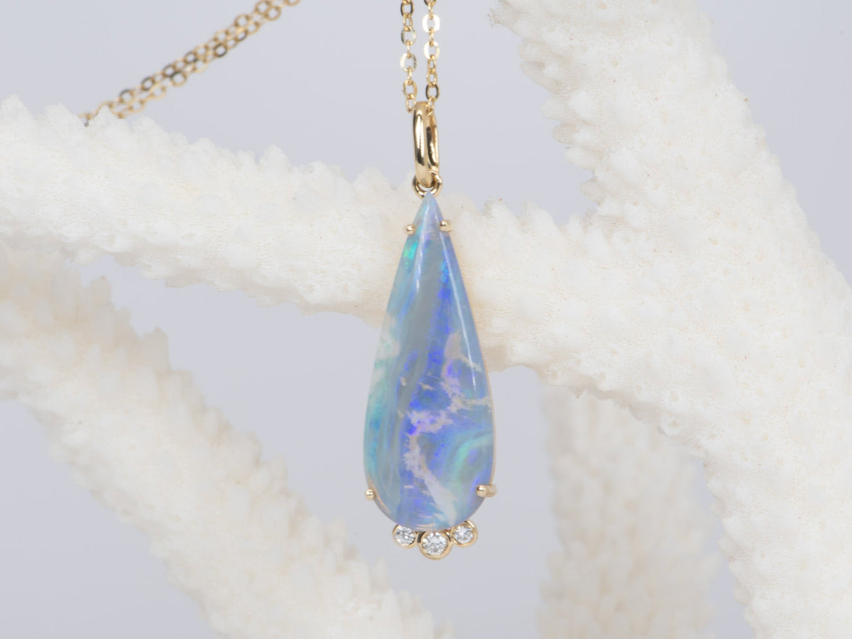 4.25ct Solid Australia Opal Pendant with Lab Diamond 14K Gold R4459 Aurora Designer