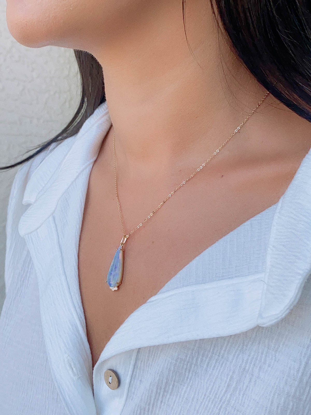 4.25ct Solid Australia Opal Pendant with Lab Diamond 14K Gold R4459 Aurora Designer
