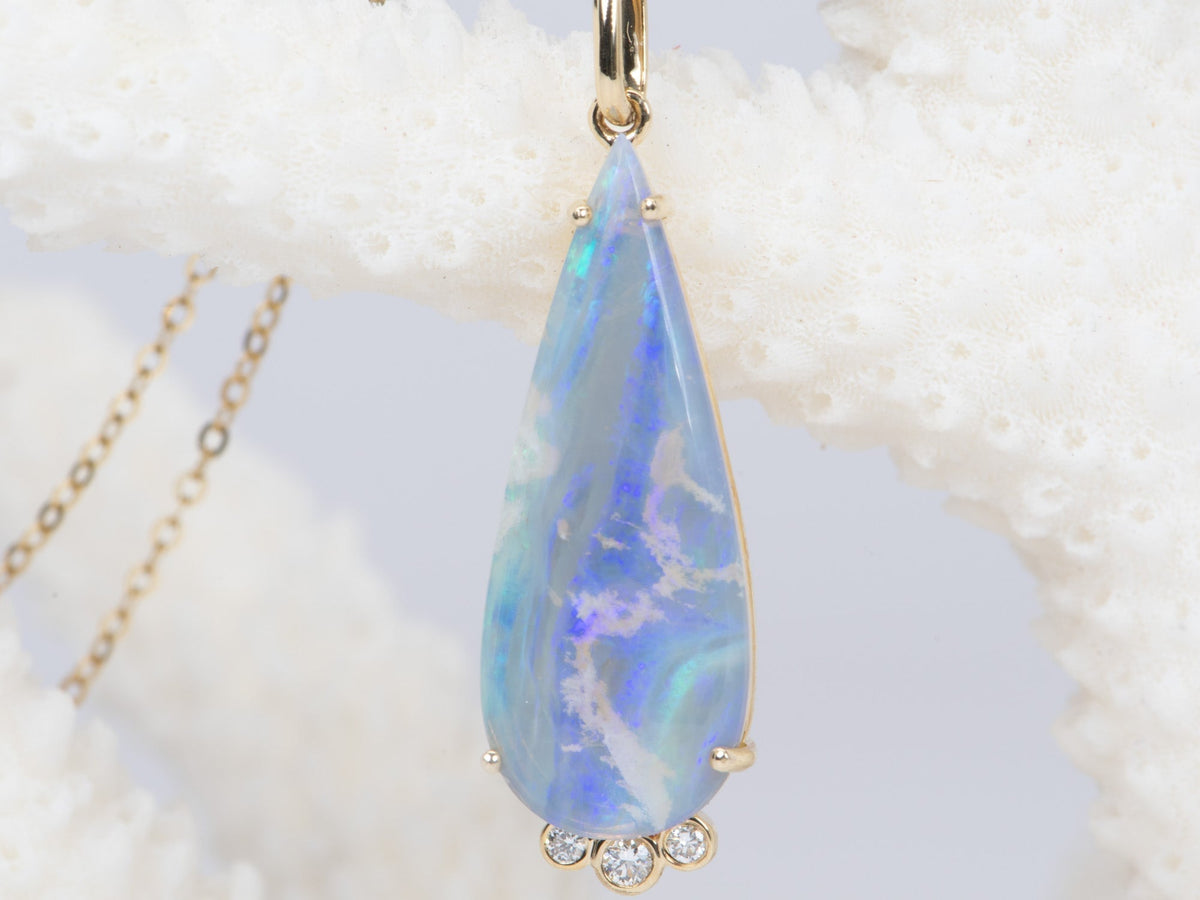 4.25ct Solid Australia Opal Pendant with Lab Diamond 14K Gold R4459 Aurora Designer