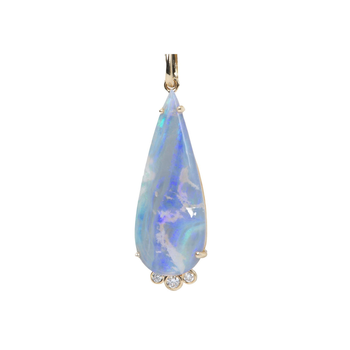 4.25ct Solid Australia Opal Pendant with Lab Diamond 14K Gold R4459 Aurora Designer