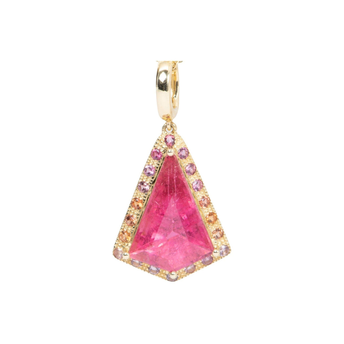4.59ct Shield Shape Tourmaline with Ombre Sapphire Halo Pendant 14K Gold R4460 Aurora Designer