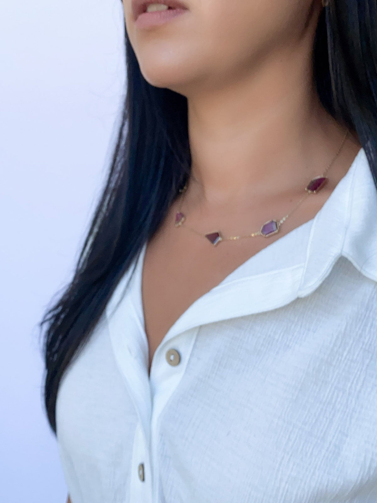 13.75ct Bi-Color Tourmaline Slice Station Necklace 9K Gold R4462 Aurora Designer