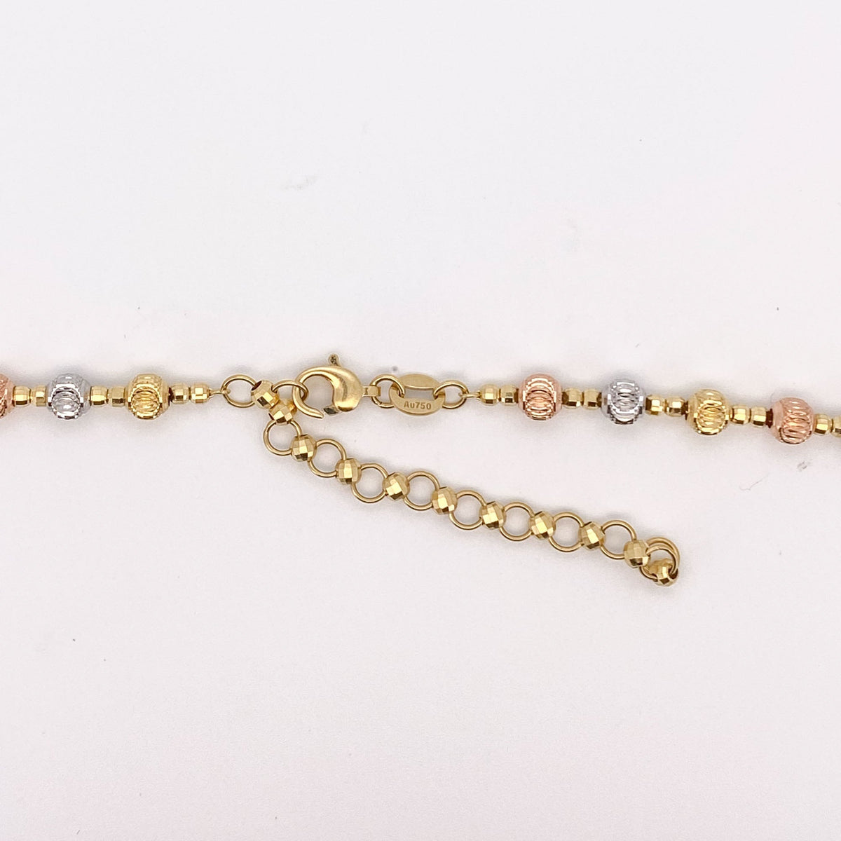 17.5" Tri-Color Solid 18K Gold Diamond Cut Sparkly Bead Necklace 12g+ R4464 Aurora Designer