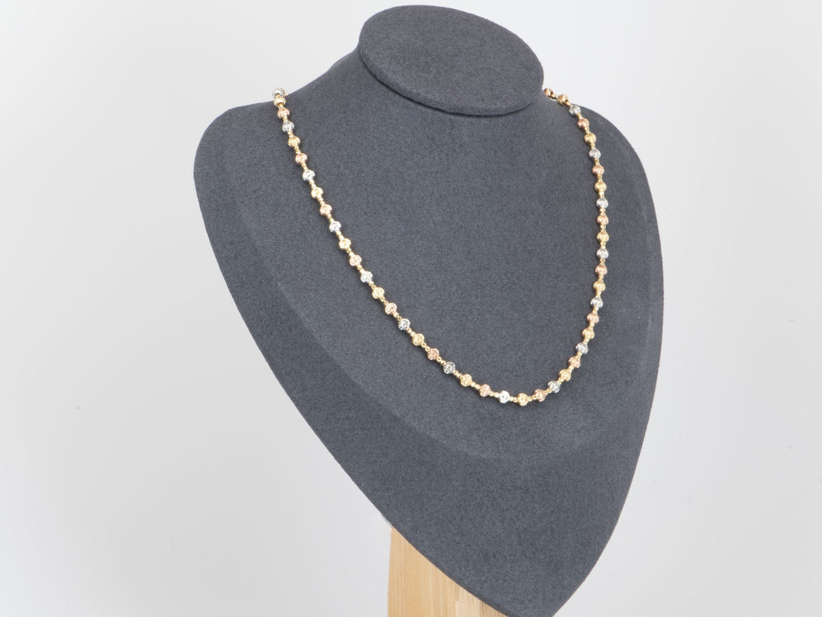 17.5&quot; Tri-Color Solid 18K Gold Diamond Cut Sparkly Bead Necklace 11g+ R4464 Aurora Designer