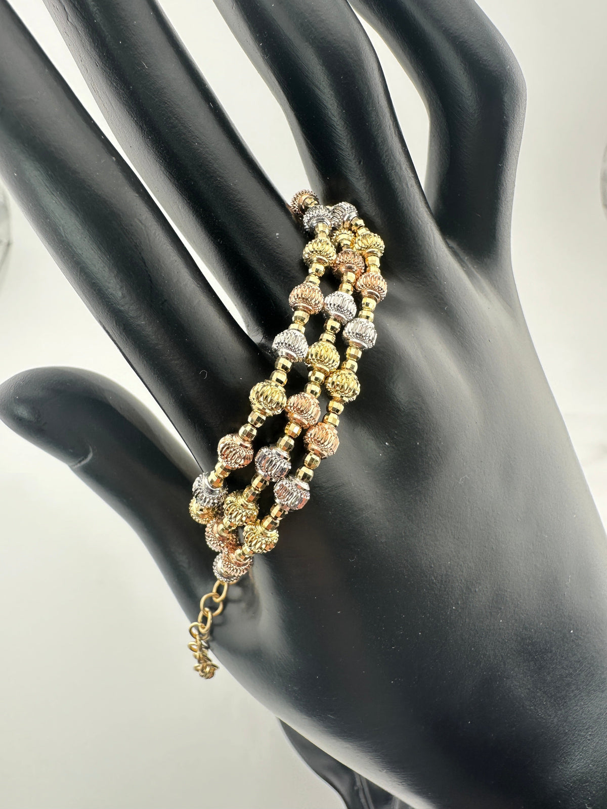 17.5&quot; Tri-Color Solid 18K Gold Diamond Cut Sparkly Bead Necklace 11g+ R4464 Aurora Designer