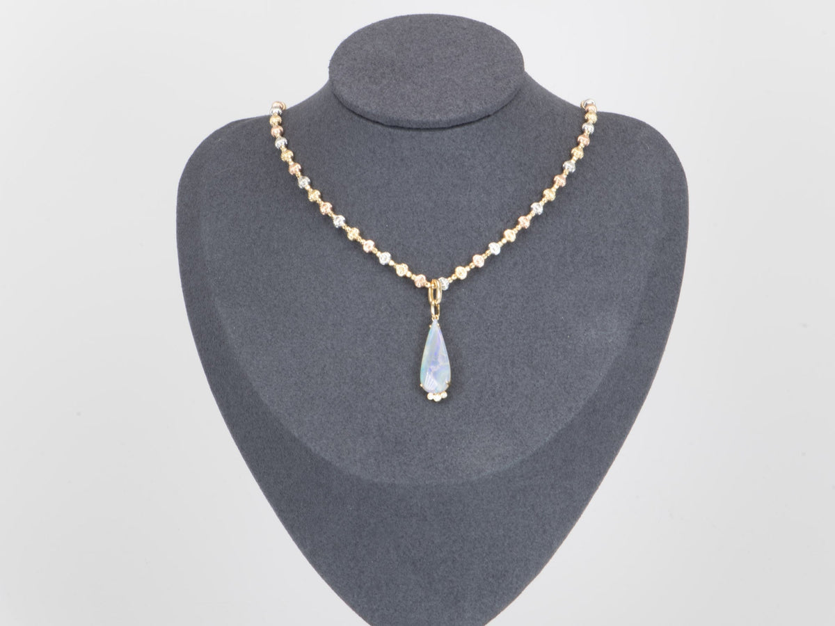 4.25ct Solid Australia Opal Pendant with Lab Diamond 14K Gold R4459 Aurora Designer