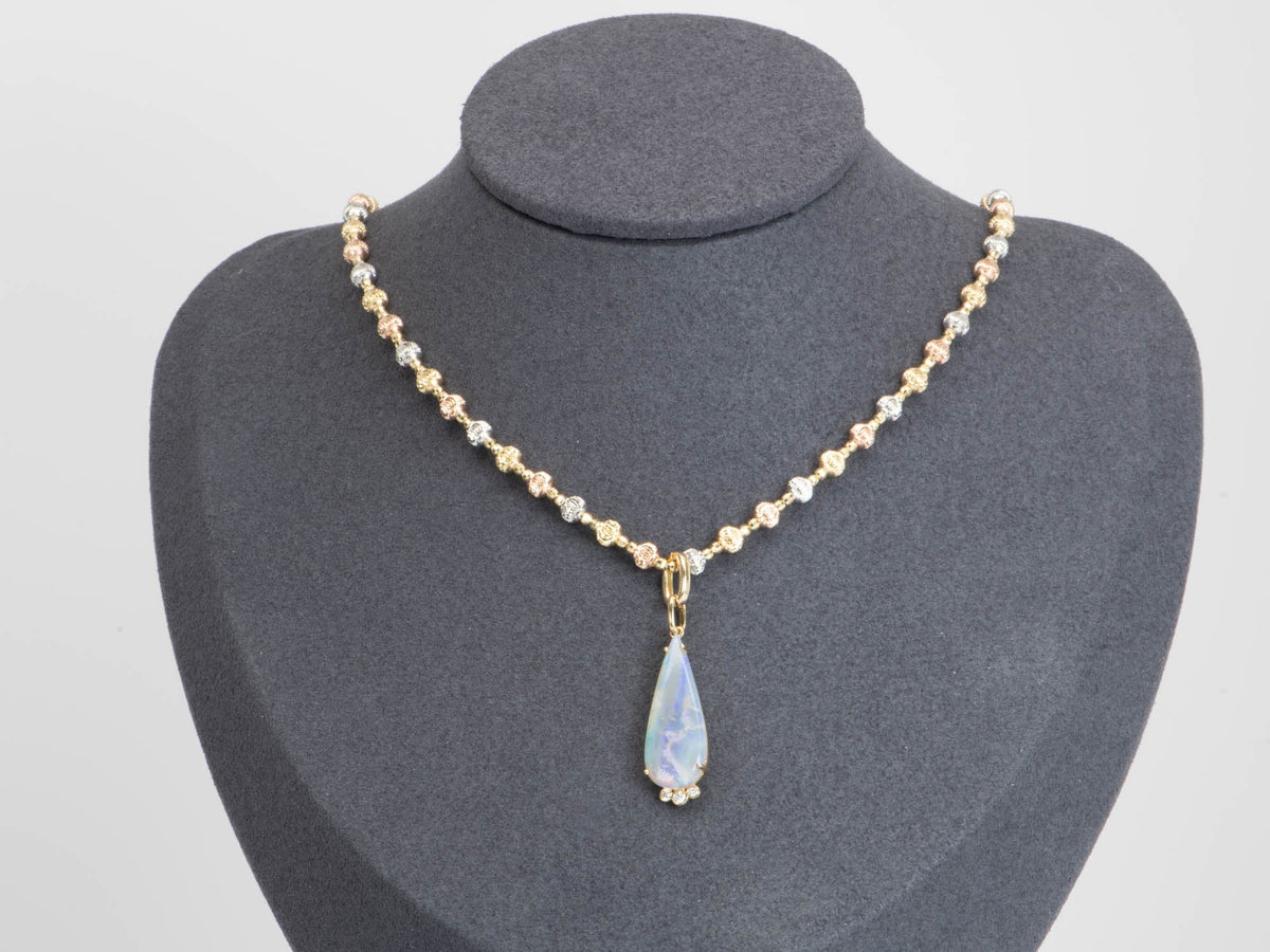 4.25ct Solid Australia Opal Pendant with Lab Diamond 14K Gold R4459 Aurora Designer