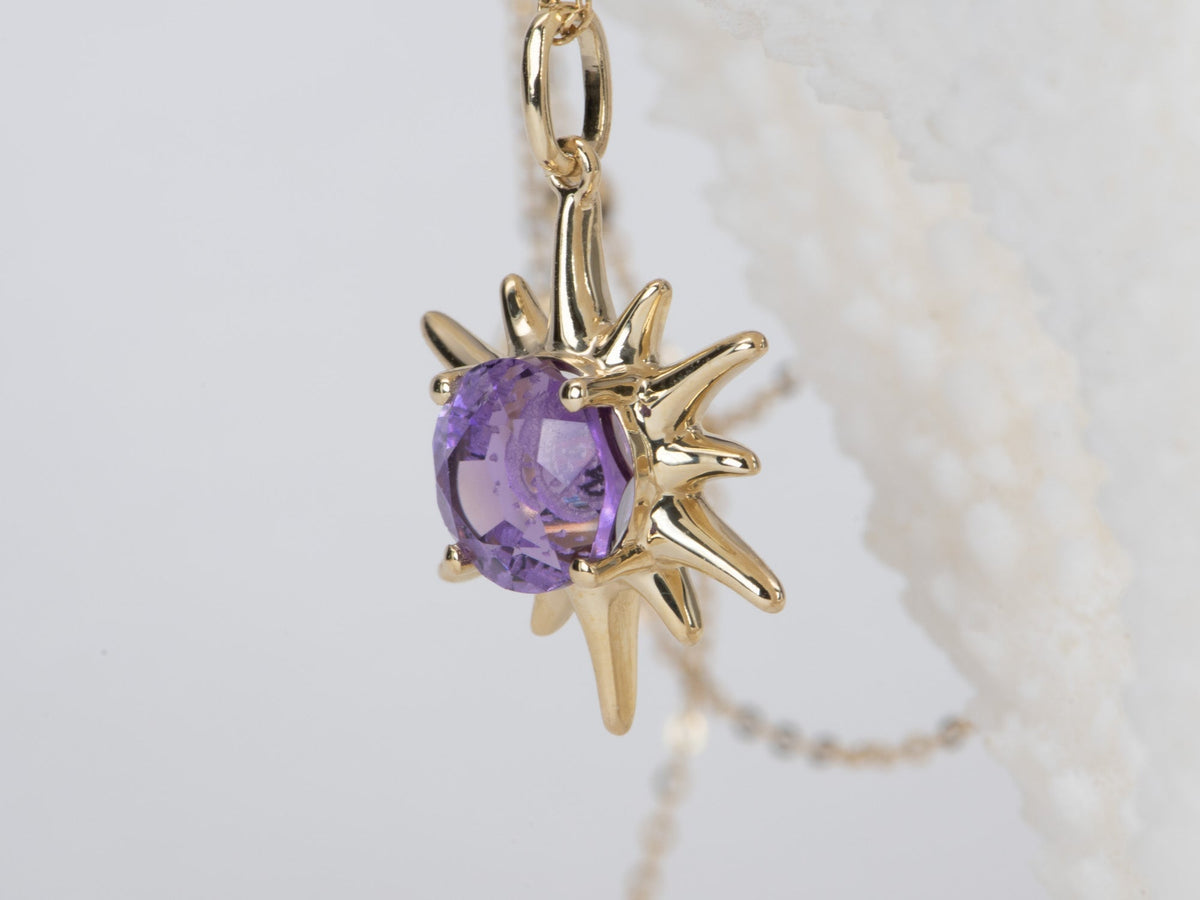 Amethyst and Citrine Intaglio Moon and Stars Sunray Pendant 9K Gold R4467 Aurora Designer