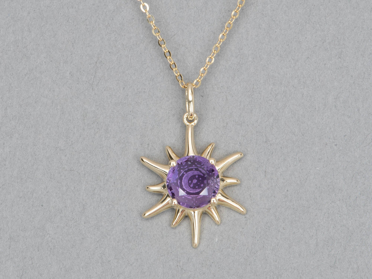 Amethyst and Citrine Intaglio Moon and Stars Sunray Pendant 9K Gold R4467 Aurora Designer