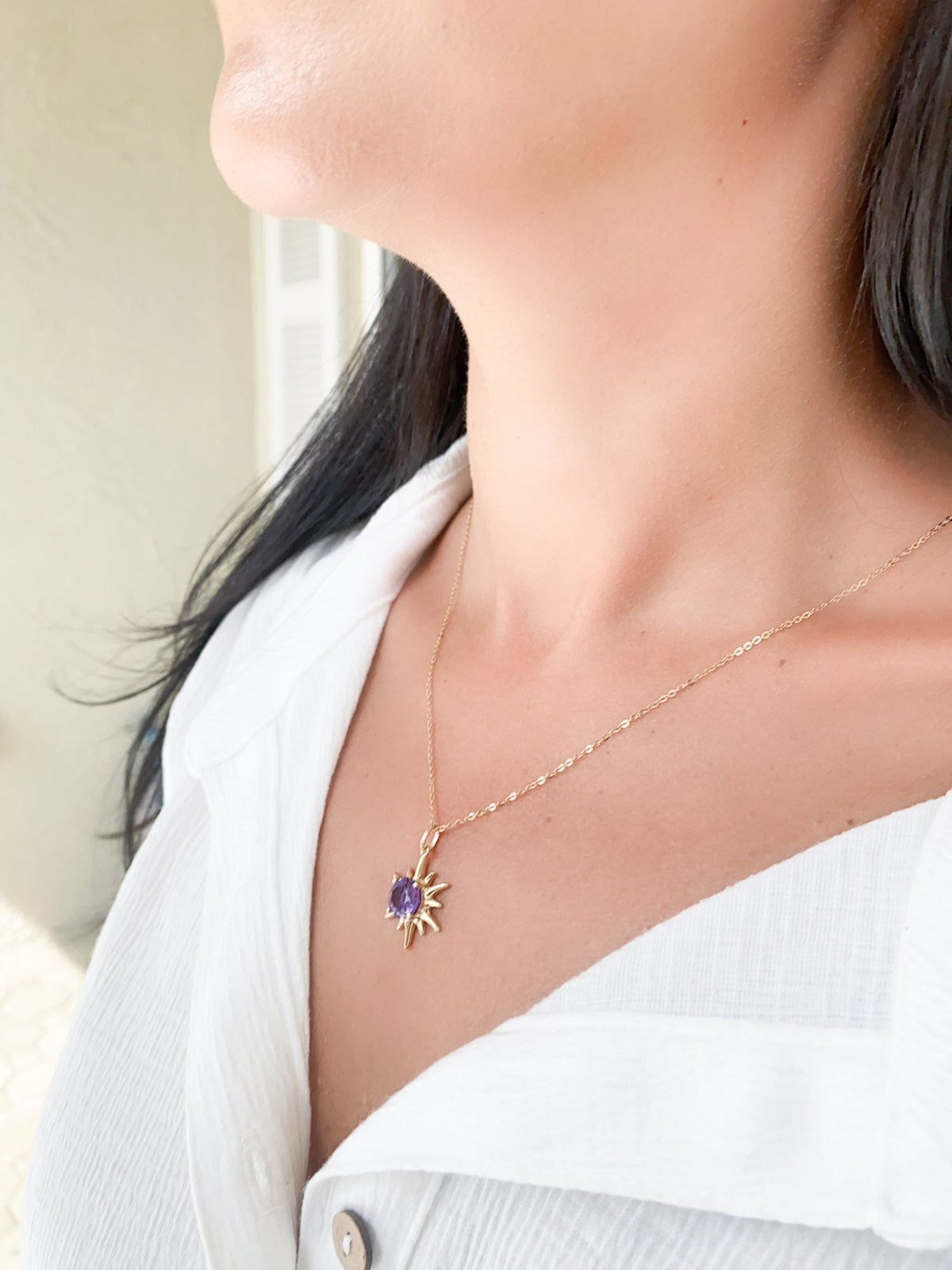 Amethyst and Citrine Intaglio Moon and Stars Sunray Pendant 9K Gold R4467 Aurora Designer