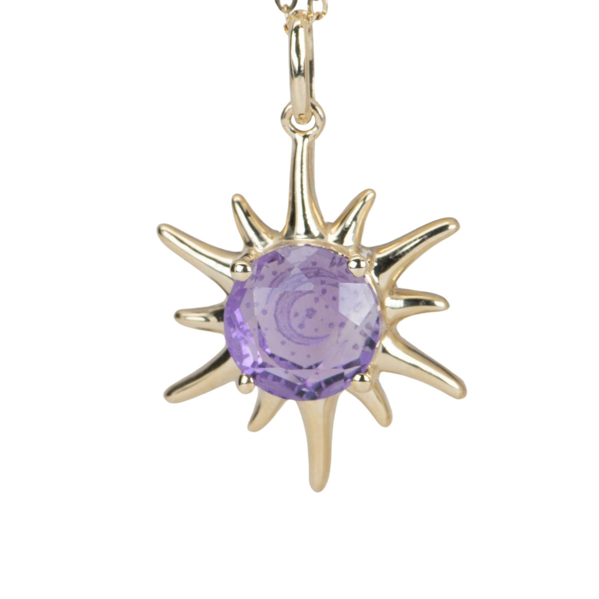Amethyst and Citrine Intaglio Moon and Stars Sunray Pendant 9K Gold R4467 Aurora Designer