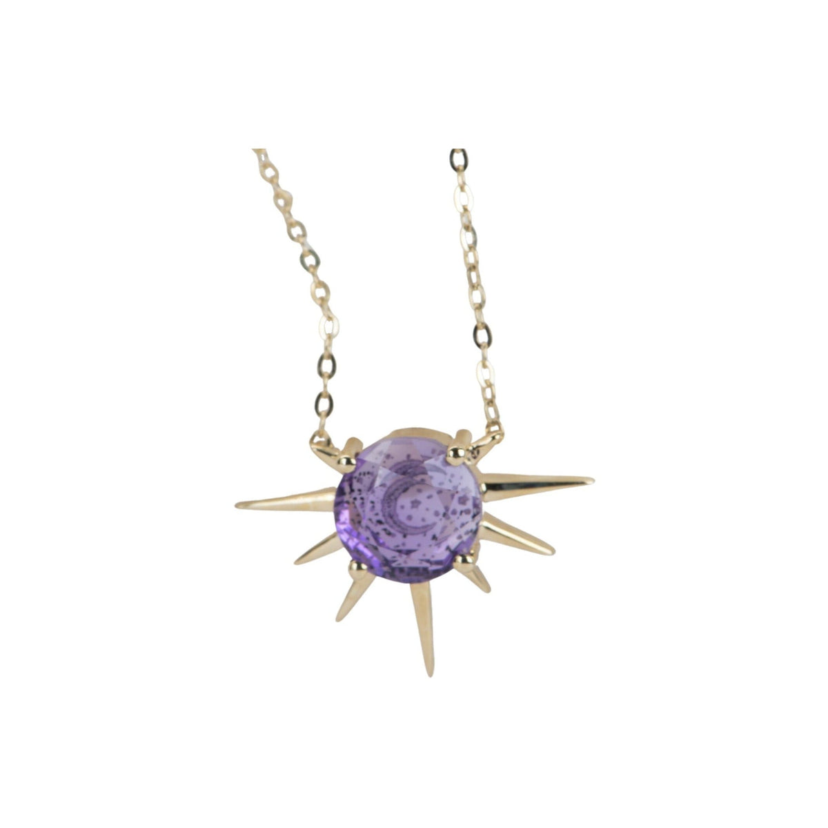 Amethyst Intaglio Moon and Stars Sunray Necklace 9K Gold R4468 Aurora Designer