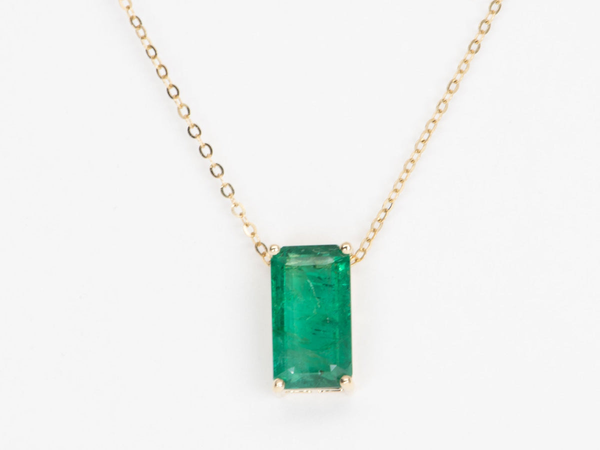 3.76ct Elongated Emerald Pendant Necklace 14K Gold Wear Multiple Ways R4471 Aurora Designer