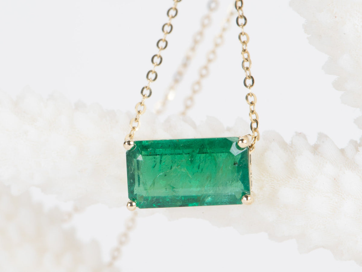 3.76ct Elongated Emerald Pendant Necklace 14K Gold Wear Multiple Ways R4471 Aurora Designer