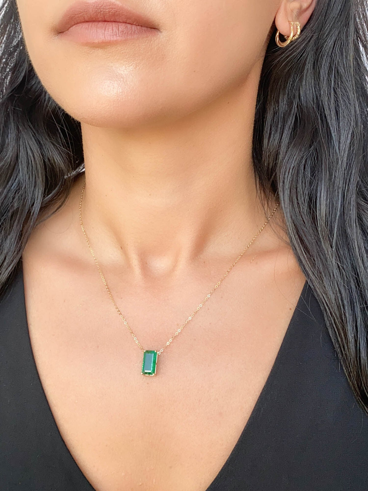 3.76ct Elongated Emerald Pendant Necklace 14K Gold Wear Multiple Ways R4471 Aurora Designer
