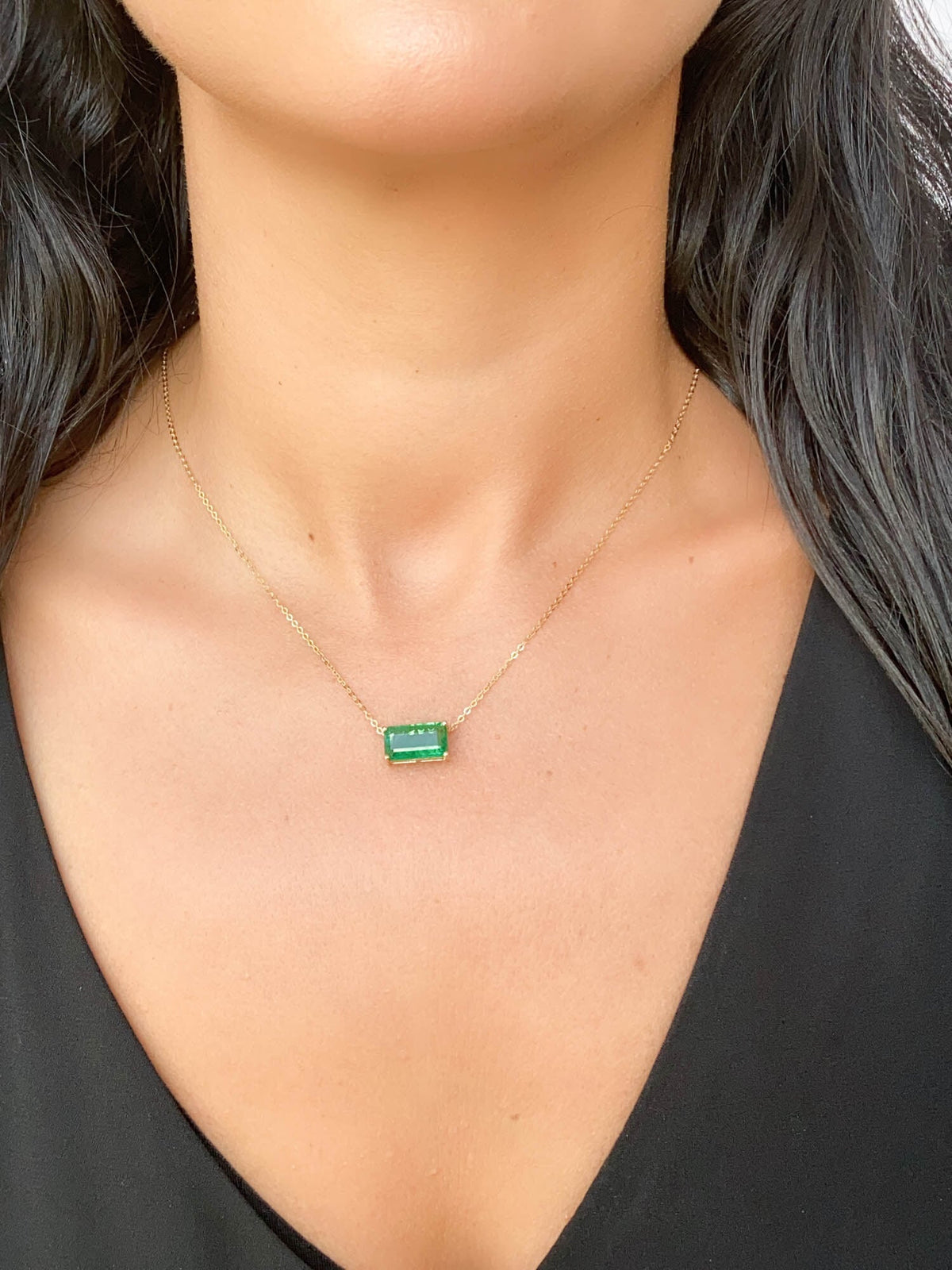 3.76ct Elongated Emerald Pendant Necklace 14K Gold Wear Multiple Ways R4471 Aurora Designer