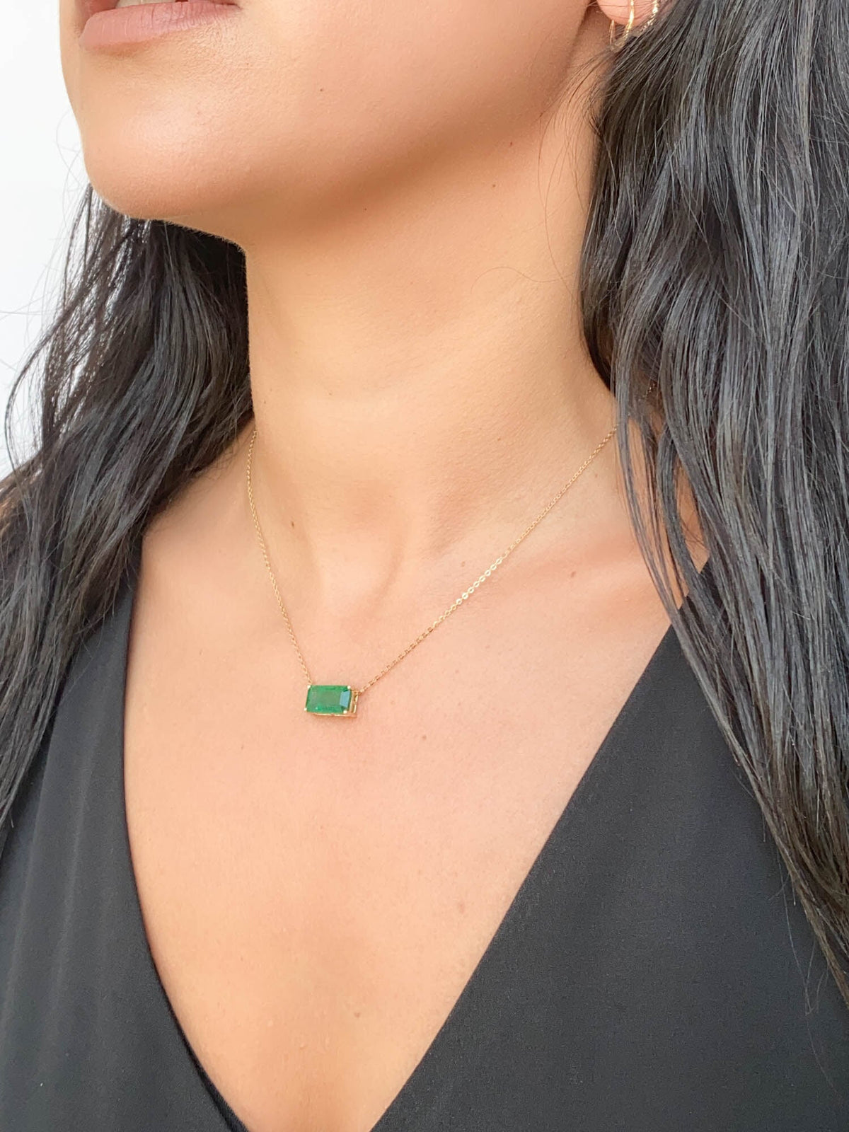 3.76ct Elongated Emerald Pendant Necklace 14K Gold Wear Multiple Ways R4471 Aurora Designer