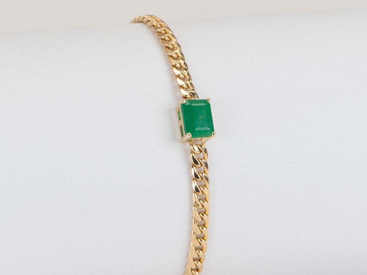 1.7ct Zambian Emerald Bracelet on Miami Cuban Chain 14K Gold R4472 Aurora Designer
