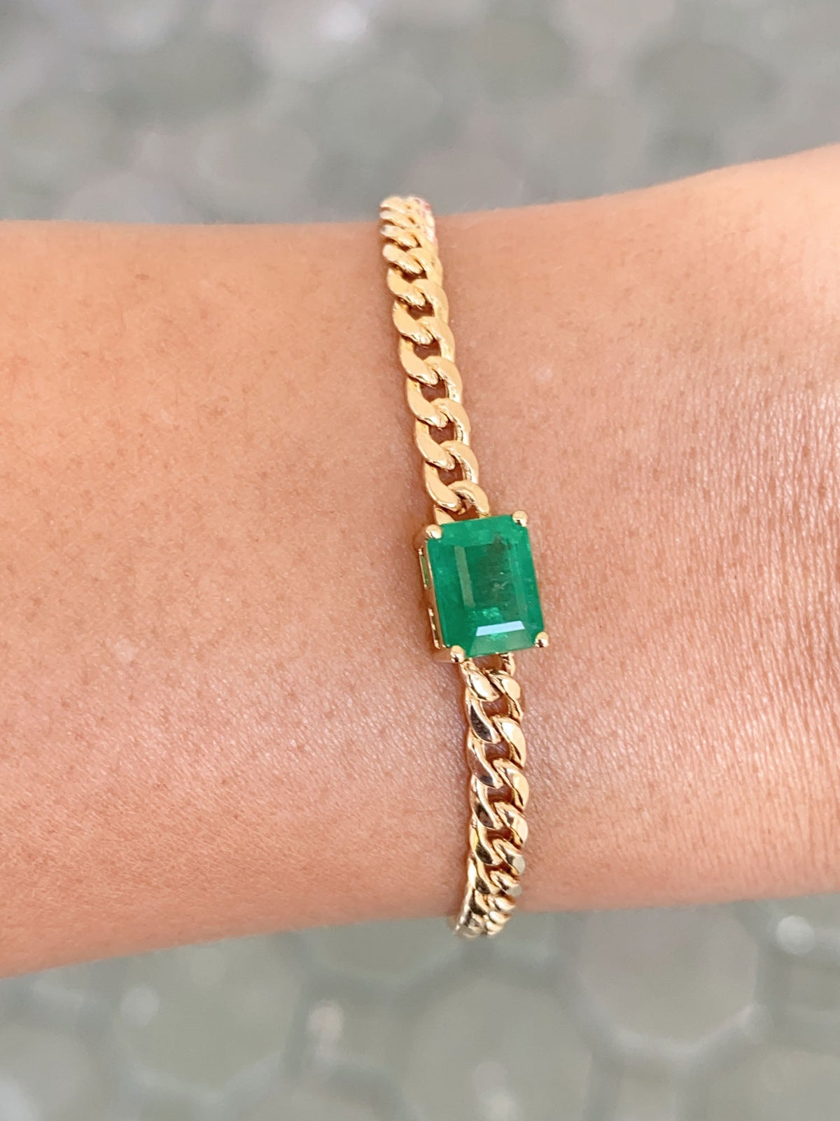 1.7ct Zambian Emerald Bracelet on Miami Cuban Chain 14K Gold R4472 Aurora Designer