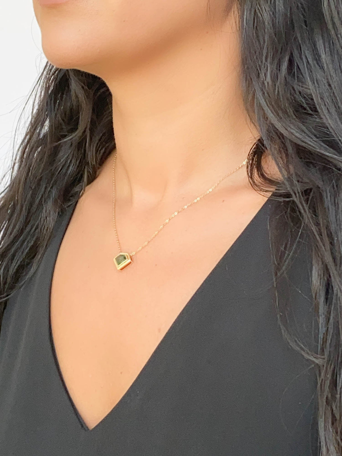 1.8ct Shield Shape Australian Sapphire Double Bezel Set Pendant Necklace 14K Gold R4473 Aurora Designer