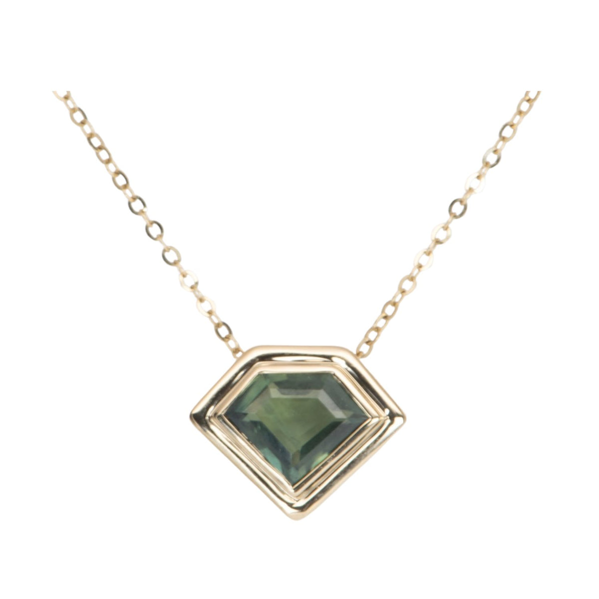 1.8ct Shield Shape Australian Sapphire Double Bezel Set Pendant Necklace 14K Gold R4473 Aurora Designer