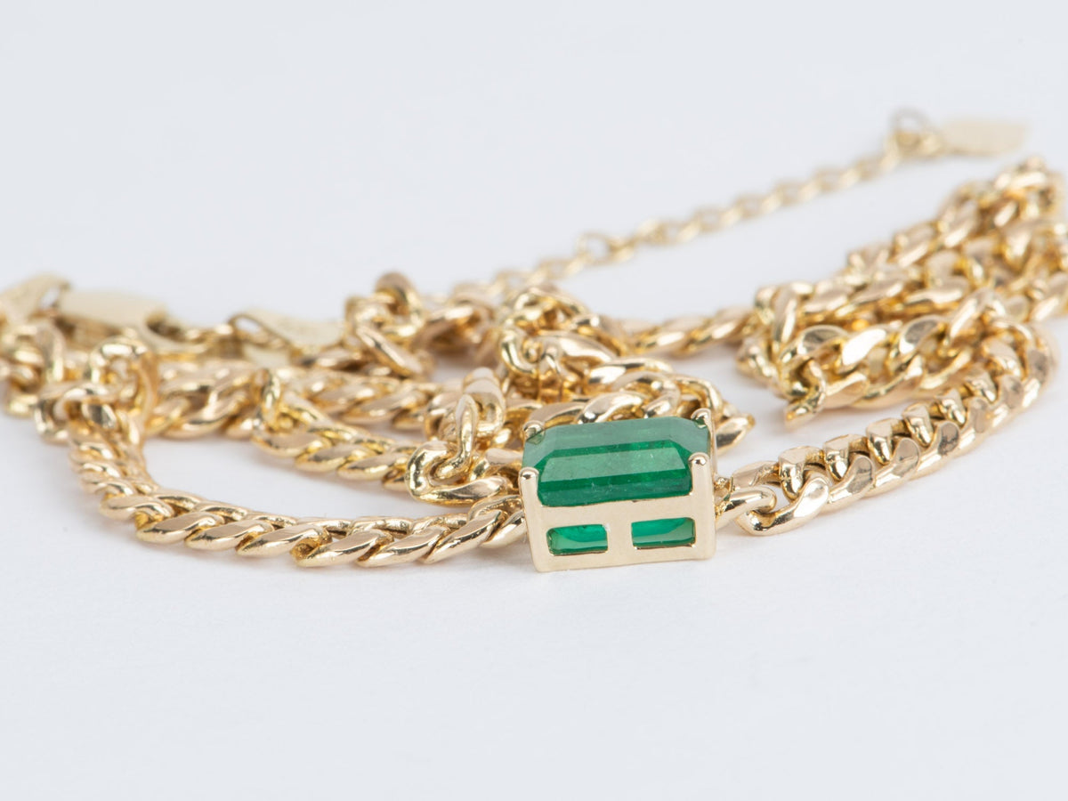 1.81ct Zambian Emerald Sideways Set Choker Necklace on Miami Cuban Chain 14K Gold R4476 Aurora Designer