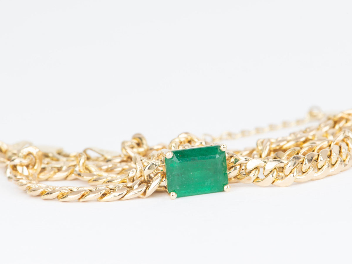 1.81ct Zambian Emerald Sideways Set Choker Necklace on Miami Cuban Chain 14K Gold R4476 Aurora Designer