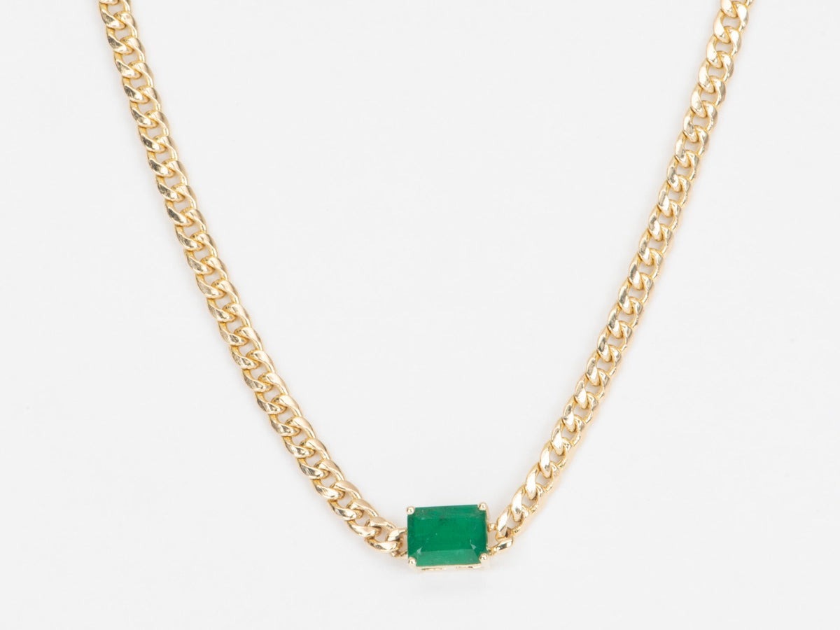 1.81ct Zambian Emerald Sideways Set Choker Necklace on Miami Cuban Chain 14K Gold R4476 Aurora Designer