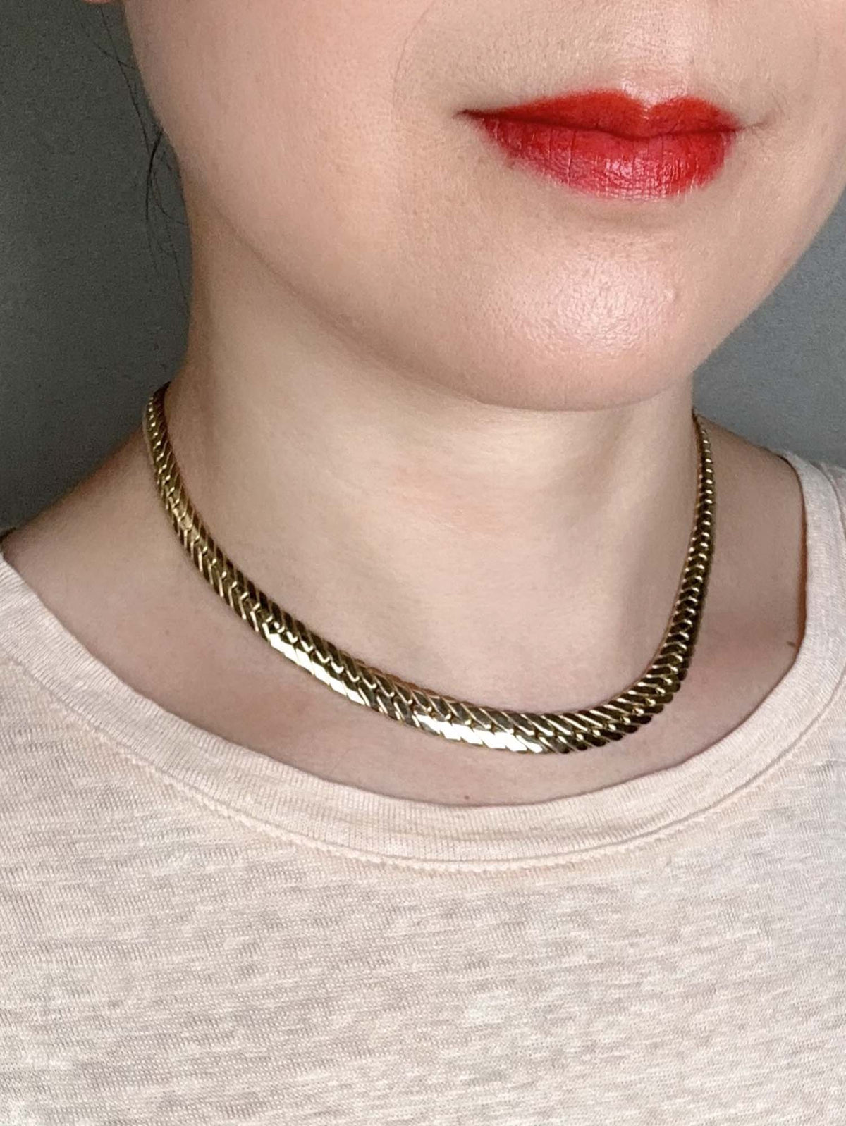 8.3mm Herringbone Link Chain Necklace 16.25&quot; 14k Gold 18.92g R4479 Aurora Designer