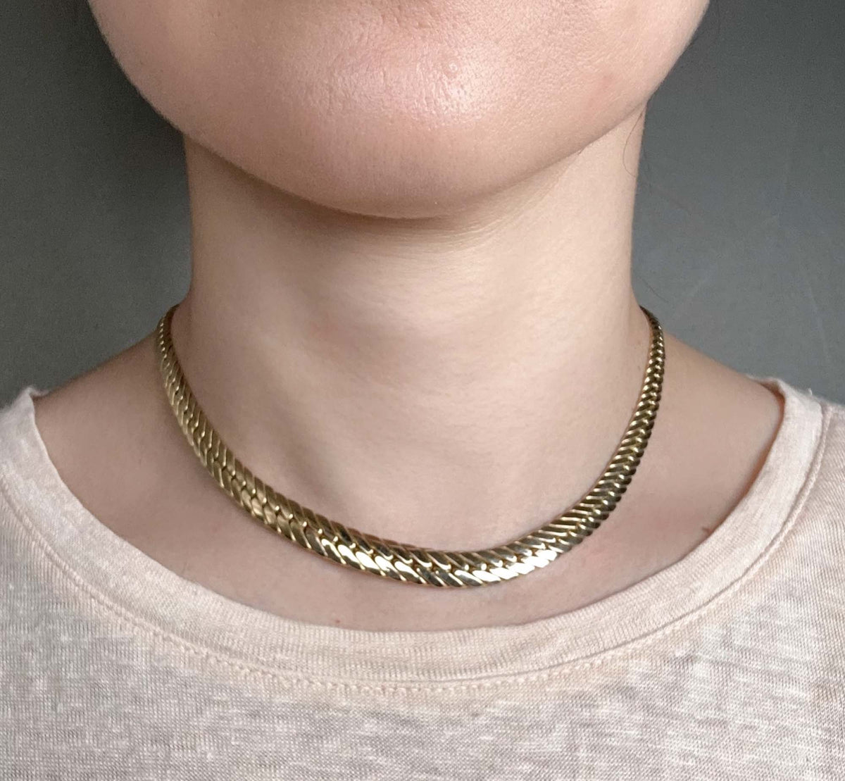 8.3mm Herringbone Link Chain Necklace 16.25&quot; 14k Gold 18.92g R4479 Aurora Designer