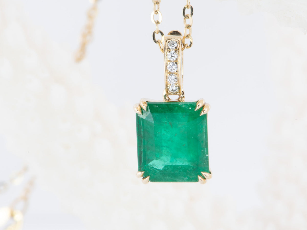 1.95ct Zambian Emerald Pendant with Clip-On Diamond Bail 14K Gold R4481 Aurora Designer
