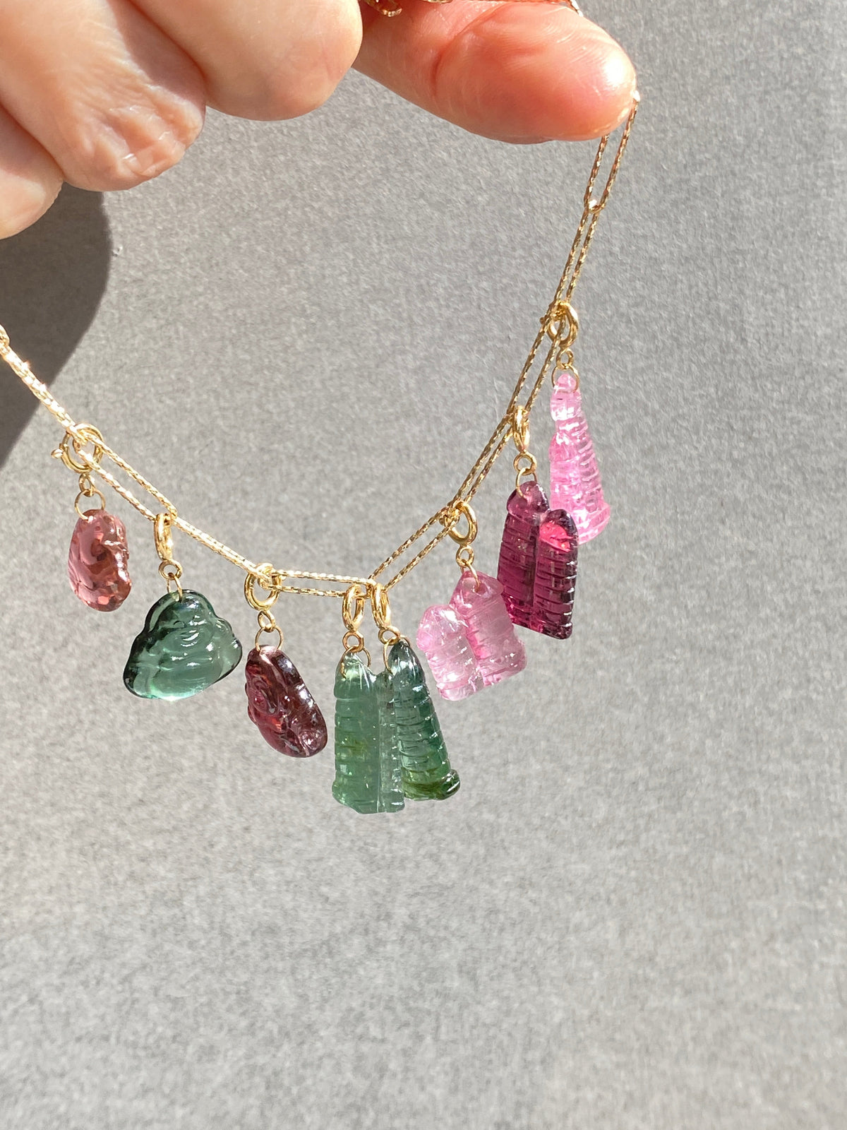 Tourmaline Buddha Carving Pendant Charm with 18K Gold Bail R4483 Aurora Designer