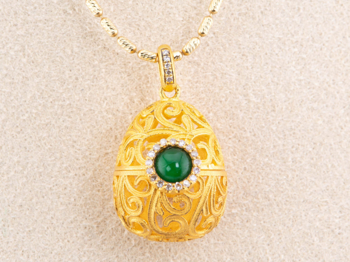18K Gold Keepsake Sachet Openable Egg Basket with Jadeite and Diamond Delicate Cutout Work R4484 Aurora Designer