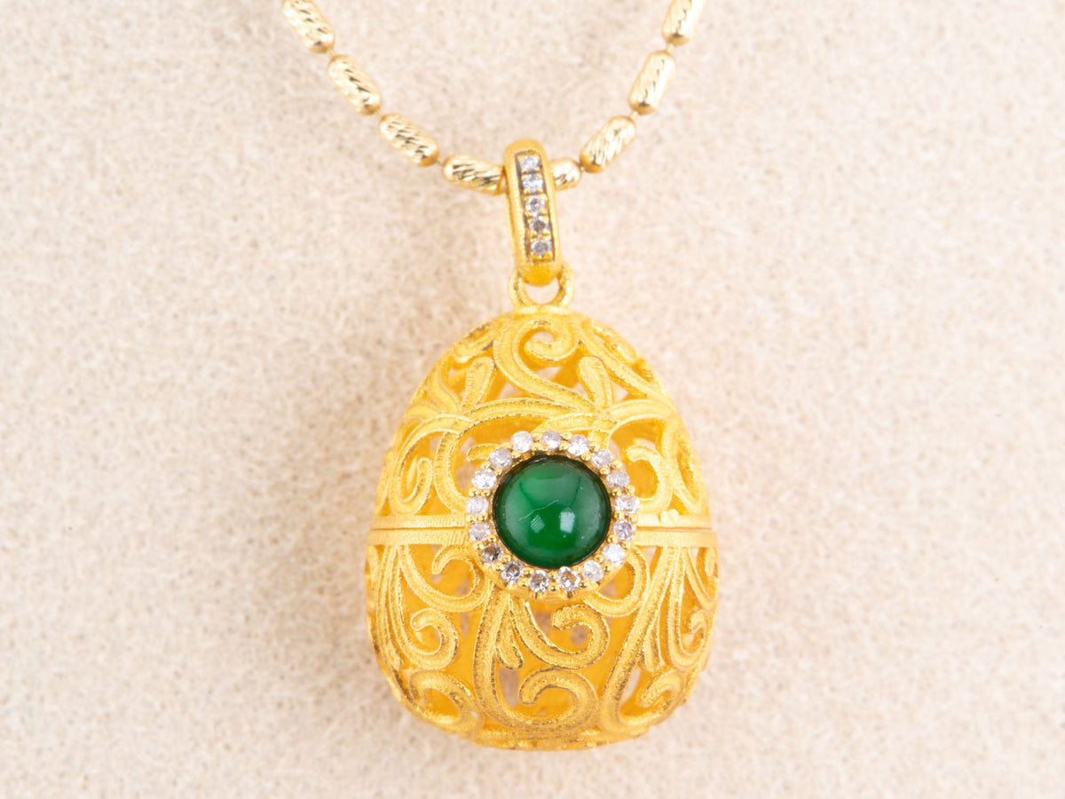 18K Gold Keepsake Sachet Openable Egg Basket with Jadeite and Diamond Delicate Cutout Work R4484 Aurora Designer