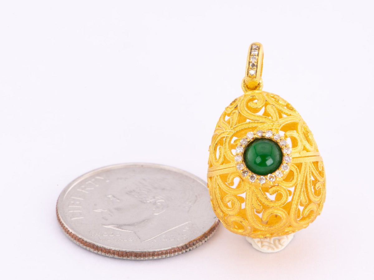 18K Gold Keepsake Sachet Openable Egg Basket with Jadeite and Diamond Delicate Cutout Work R4484 Aurora Designer