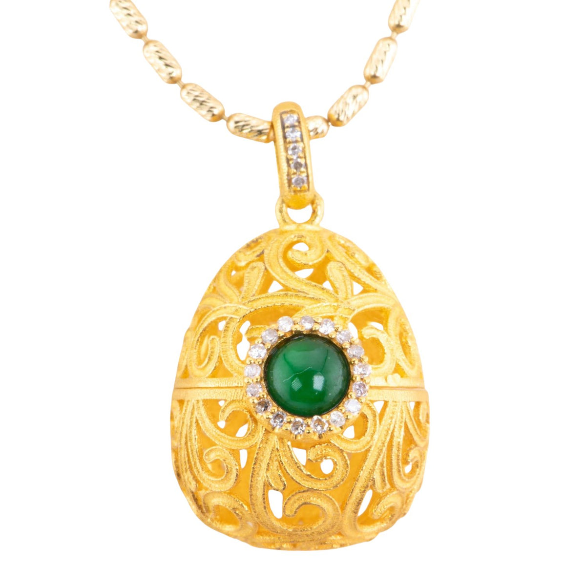 18K Gold Keepsake Sachet Openable Egg Basket with Jadeite and Diamond Delicate Cutout Work R4484 Aurora Designer