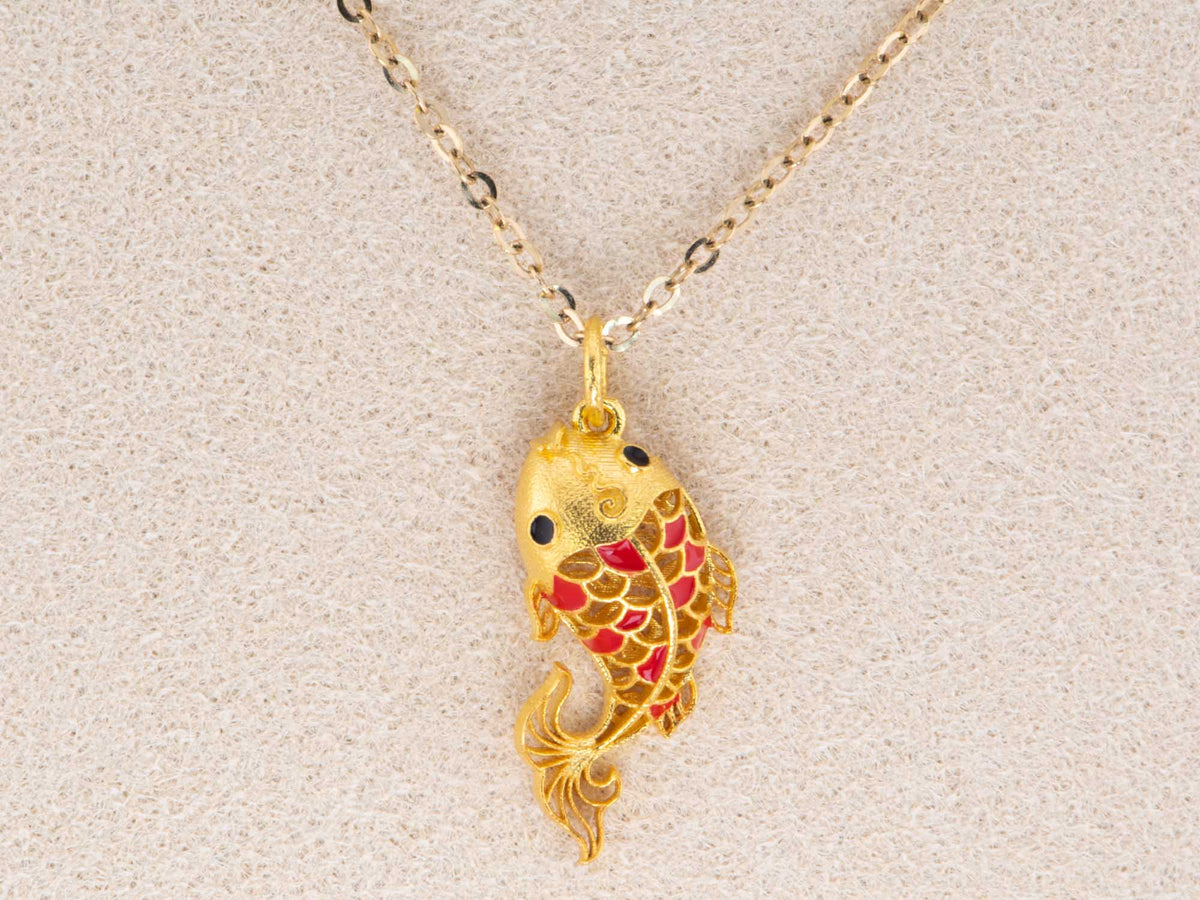 18K Gold Goldfish Koi Fish Charm with Colorful Enamel Scale Design Asian Oriental Influenced R4486 Aurora Designer