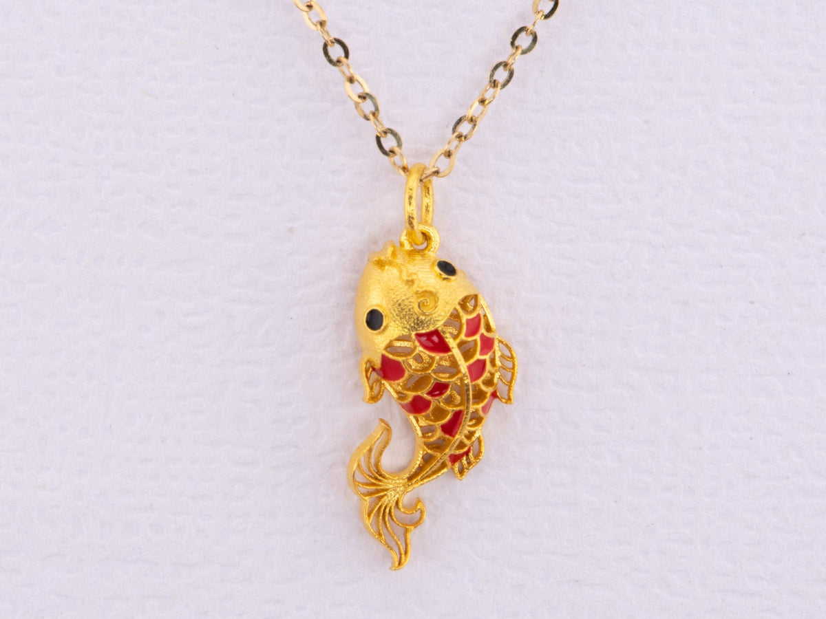 18K Gold Goldfish Koi Fish Charm with Colorful Enamel Scale Design Asian Oriental Influenced R4486 Aurora Designer