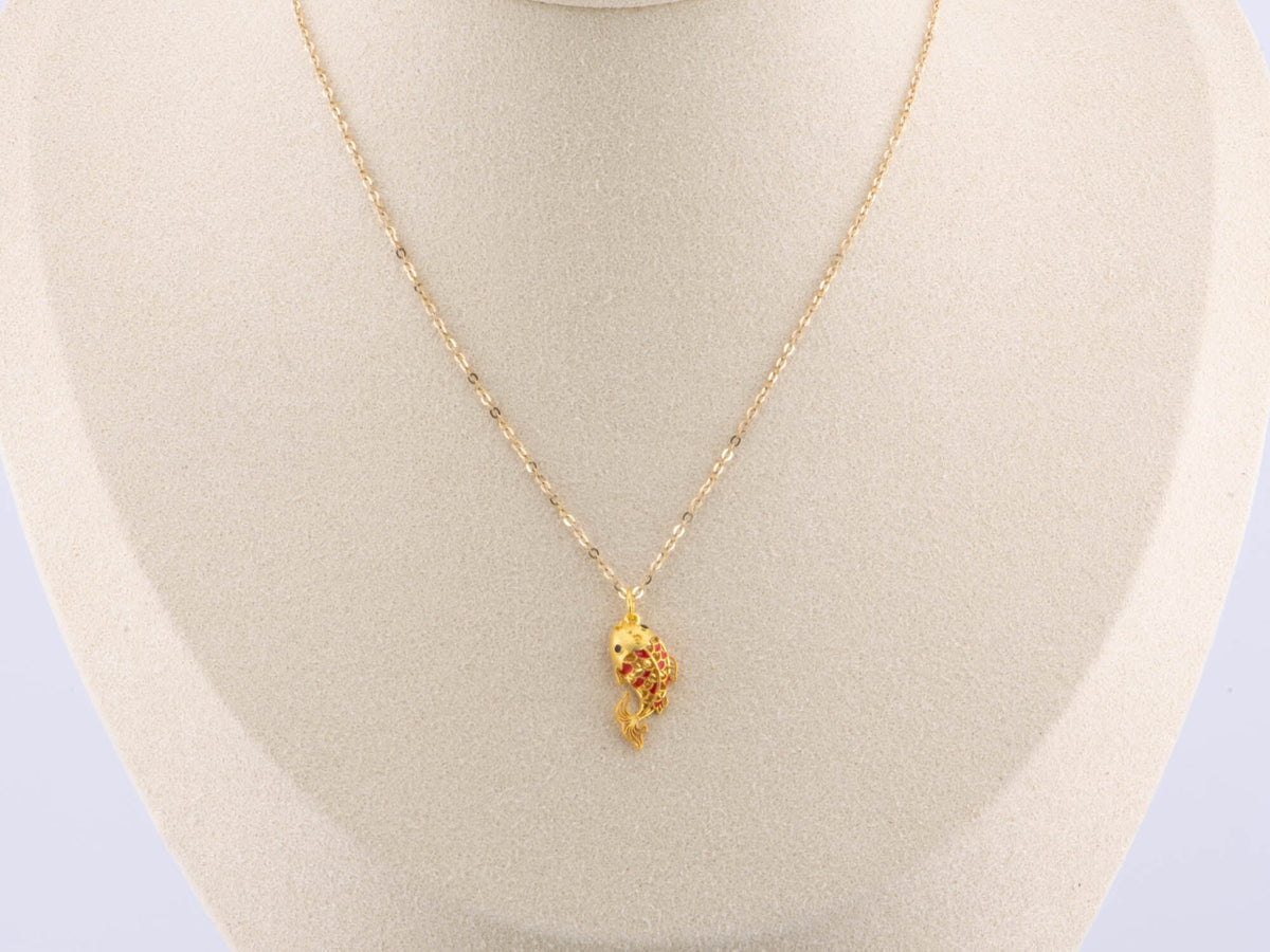 18K Gold Goldfish Koi Fish Charm with Colorful Enamel Scale Design Asian Oriental Influenced R4486 Aurora Designer