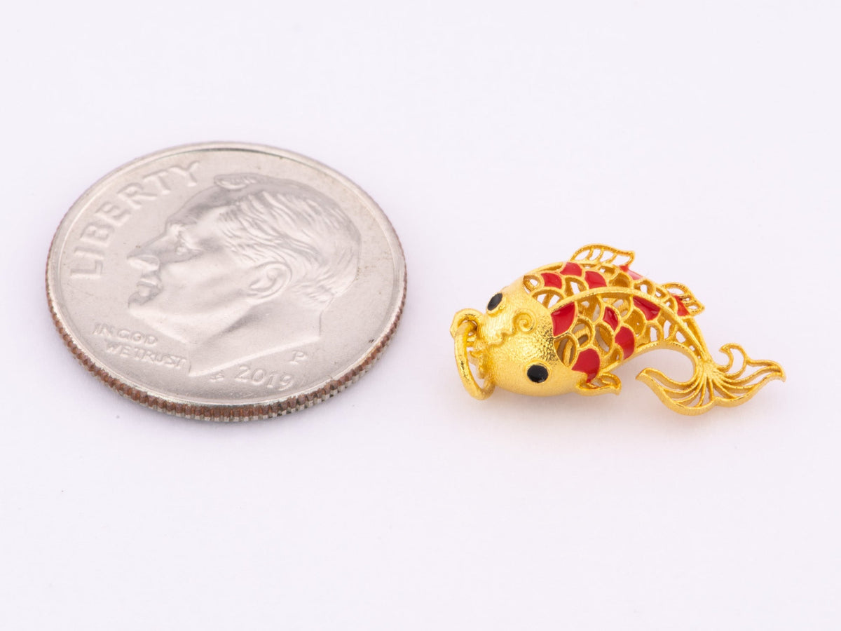 18K Gold Goldfish Koi Fish Charm with Colorful Enamel Scale Design Asian Oriental Influenced R4486 Aurora Designer