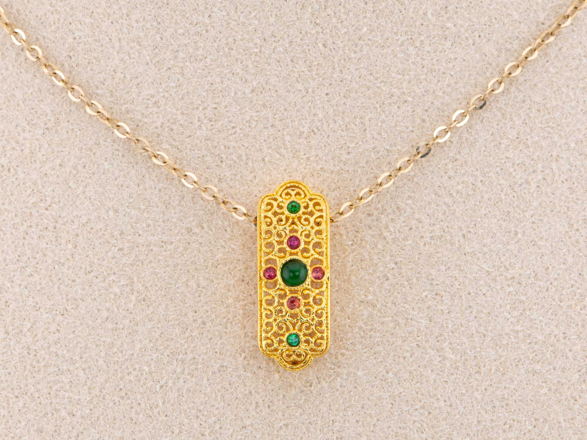 18K Gold Necklace Slider with Delicate Filigree and Jade Jadeite R4487 Aurora Designer