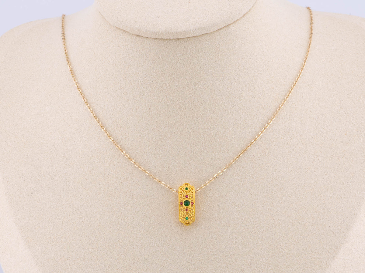 18K Gold Necklace Slider with Delicate Filigree and Jade Jadeite R4487 Aurora Designer