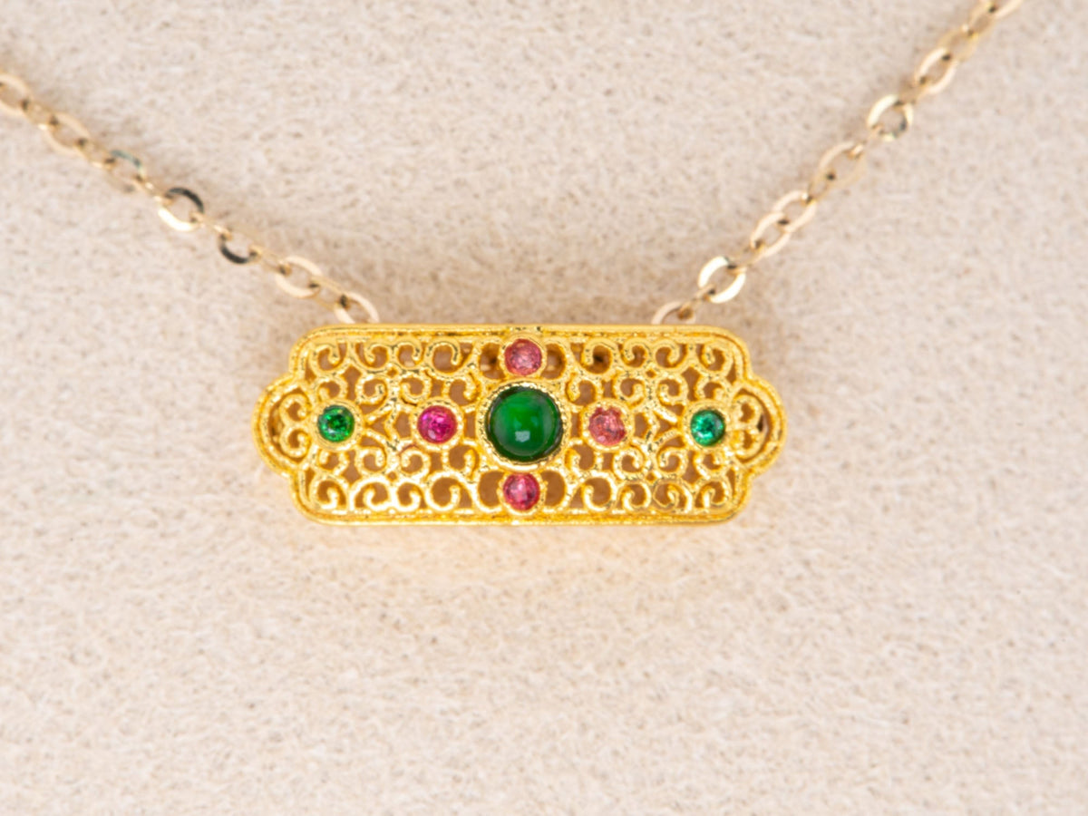 18K Gold Necklace Slider with Delicate Filigree and Jade Jadeite R4487 Aurora Designer