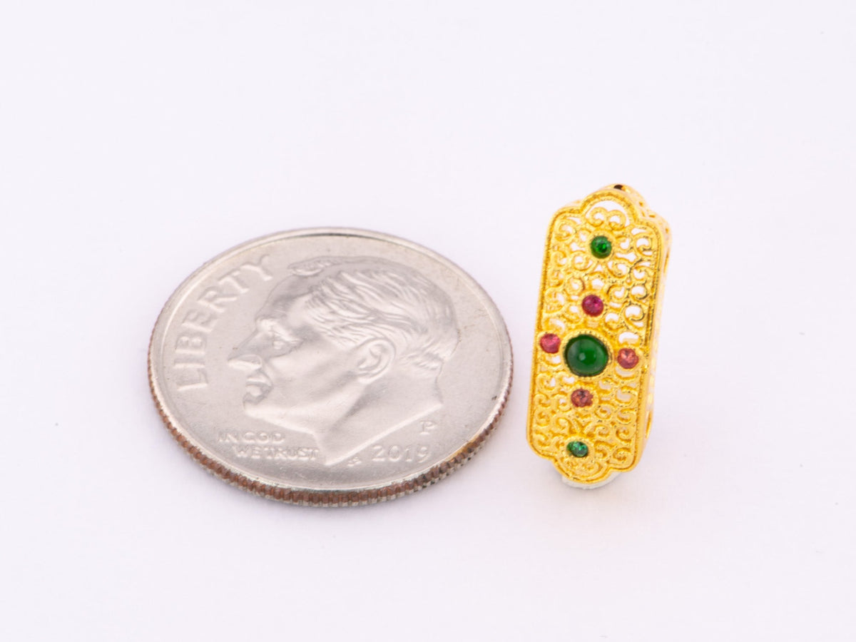 18K Gold Necklace Slider with Delicate Filigree and Jade Jadeite R4487 Aurora Designer